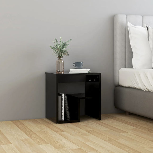NNEVL Bed Cabinet Black 40x30x40 cm Chipboard