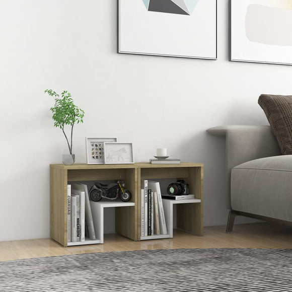 NNEVL Bed Cabinets 2 pcs White and Sonoma Oak 40x30x40 cm Chipboard