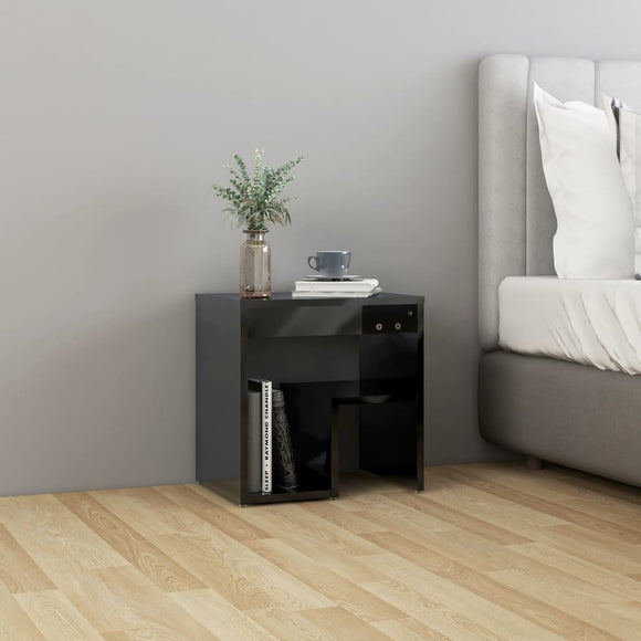 NNEVL Bed Cabinet High Gloss Black 40x30x40 cm Chipboard