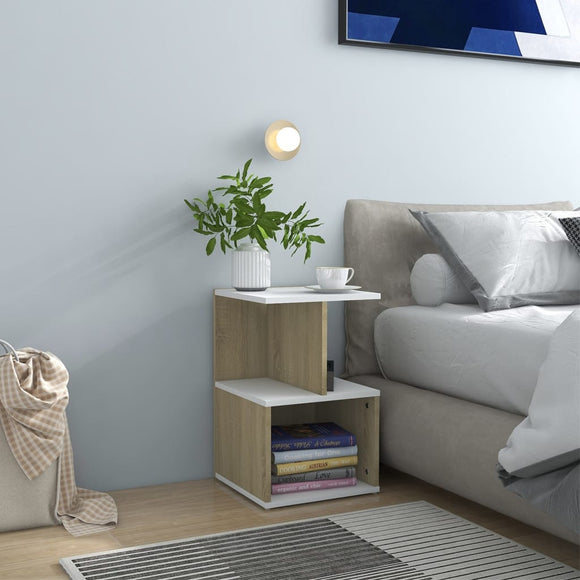 NNEVL Bedside Cabinet White and Sonoma Oak 35x35x55 cm Chipboard