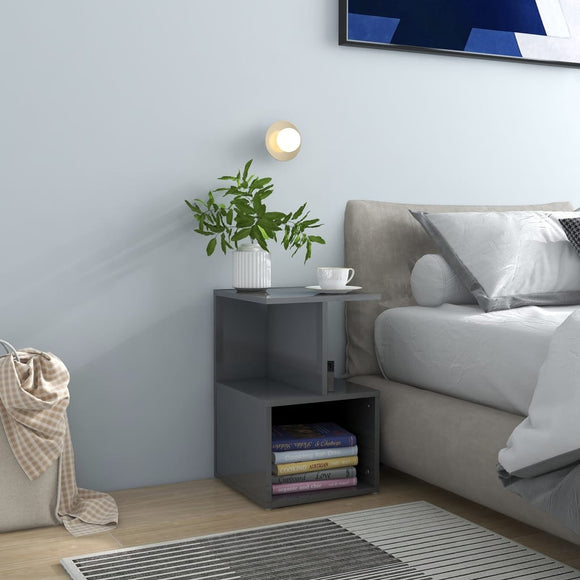 NNEVL Bedside Cabinet High Gloss Grey 35x35x55 cm Chipboard