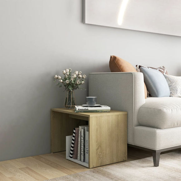 NNEVL Side Table White and Sonoma Oak 59x36x38 cm Chipboard