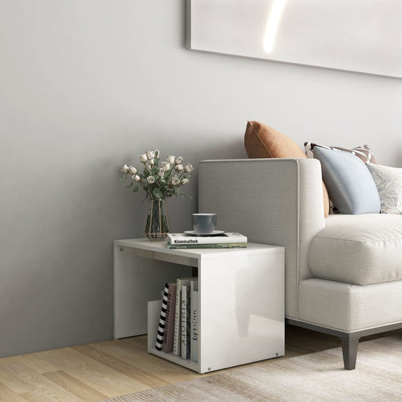 NNEVL Side Table High Gloss White 59x36x38 cm Chipboard