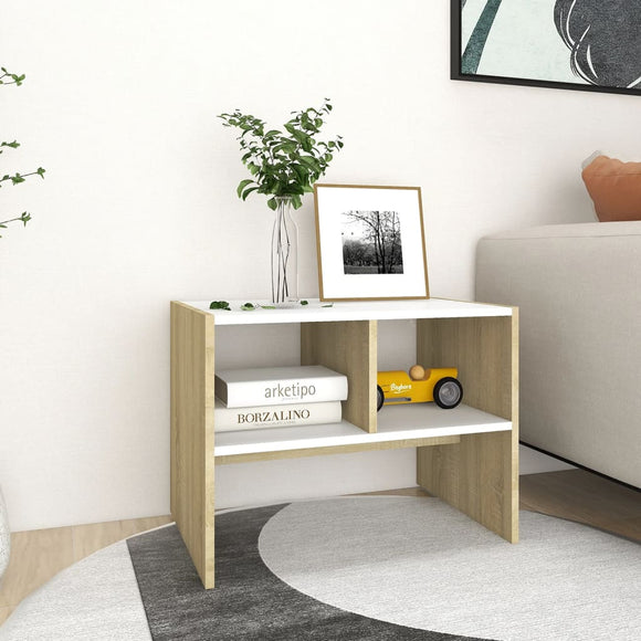 NNEVL Side Table White and Sonoma Oak 60x40x45 cm Chipboard