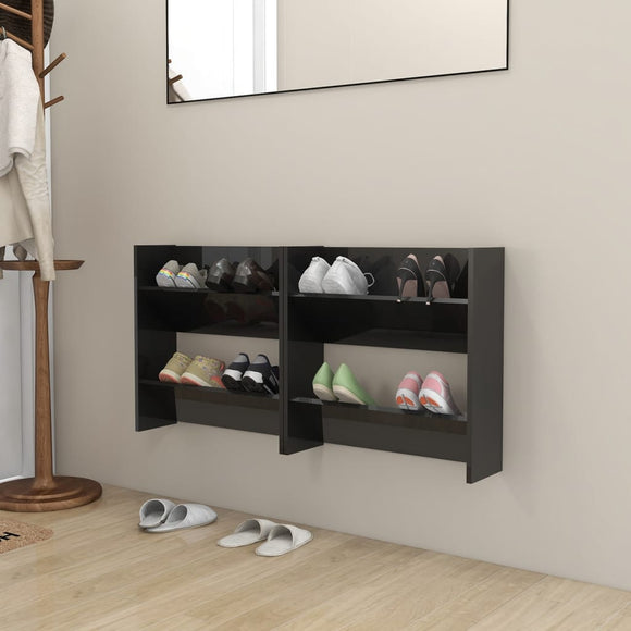 NNEVL Wall Shoe Cabinets 2 pcs High Gloss Black 60x18x60 cm Chipboard