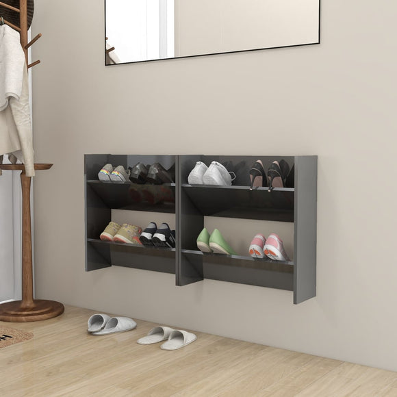 NNEVL Wall Shoe Cabinets 2 pcs High Gloss Grey 60x18x60 cm Chipboard