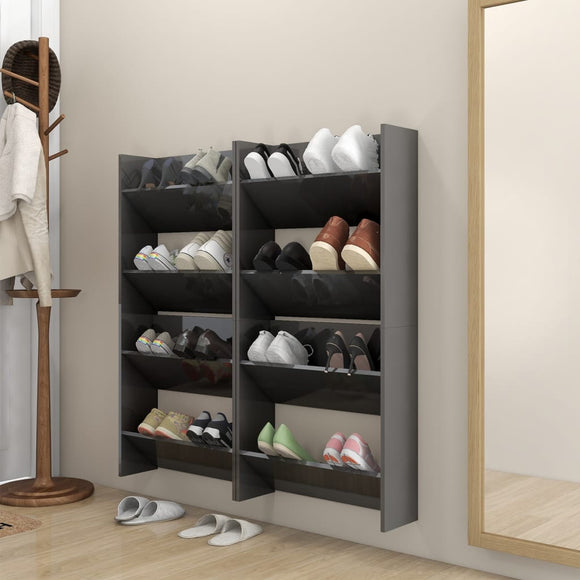 NNEVL Wall Shoe Cabinets 4 pcs High Gloss Grey 60x18x60 cm Chipboard