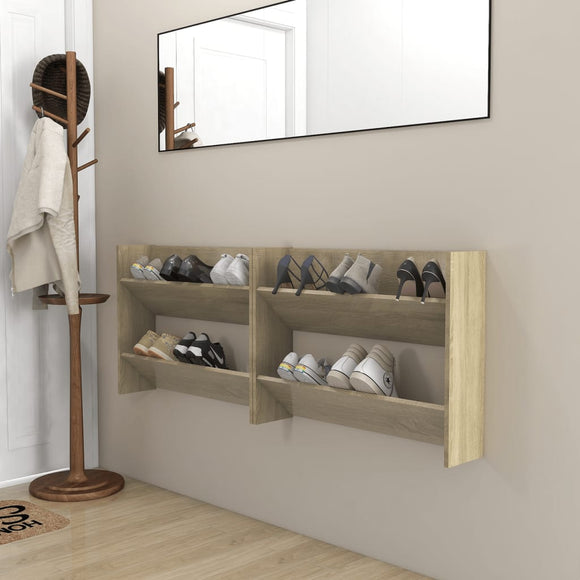 NNEVL Wall Shoe Cabinets 2 pcs Sonoma Oak 80x18x60cm Chipboard