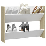 NNEVL Wall Shoe Cabinet White and Sonoma Oak 80x18x60 cm Chipboard