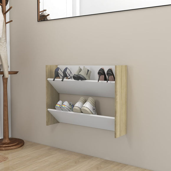 NNEVL Wall Shoe Cabinet White and Sonoma Oak 80x18x60 cm Chipboard