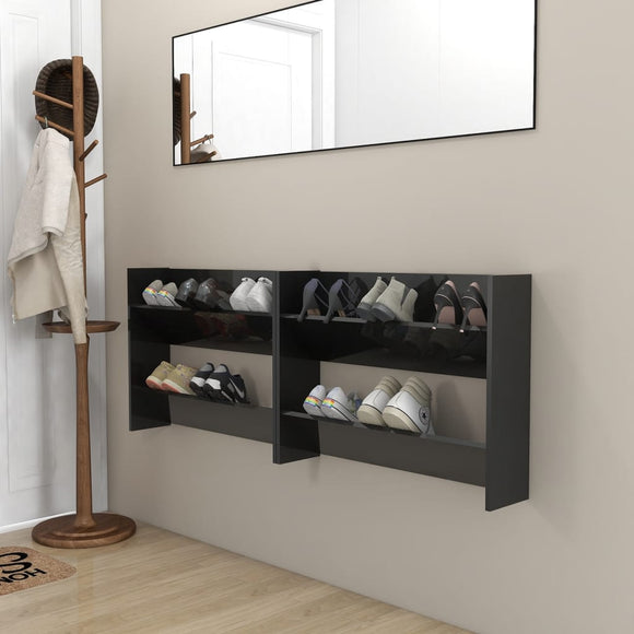 NNEVL Wall Shoe Cabinets 2 pcs High Gloss Black 80x18x60 cm Chipboard