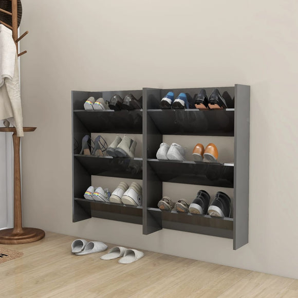 NNEVL Wall Shoe Cabinets 2 pcs High Gloss Grey 60x18x90 cm Chipboard