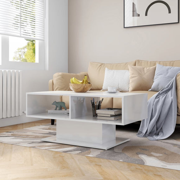 NNEVL Coffee Table High Gloss White 103.5x50x44.5 cm Chipboard
