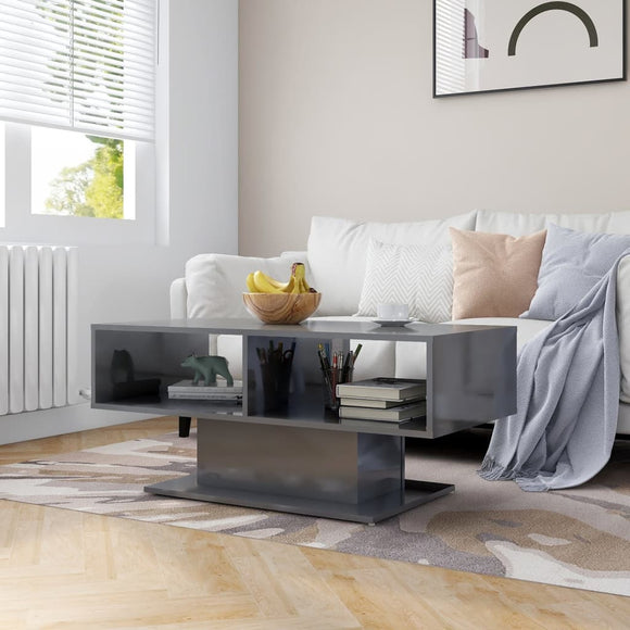 NNEVL Coffee Table High Gloss Grey 103.5x50x44.5 cm Chipboard