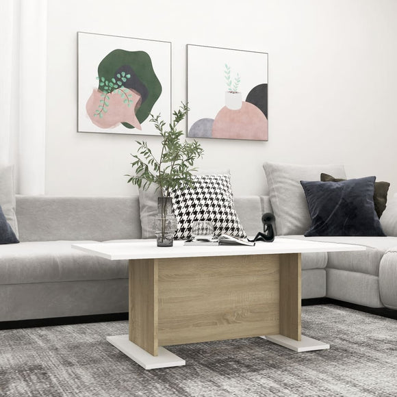 NNEVL Coffee Table White and Sonoma Oak 103.5x60x40 cm Chipboard