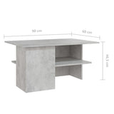 NNEVL Coffee Table Concrete Grey 90x60x46.5 cm Chipboard