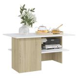 NNEVL Coffee Table White and Sonoma Oak 90x60x46.5 cm Chipboard