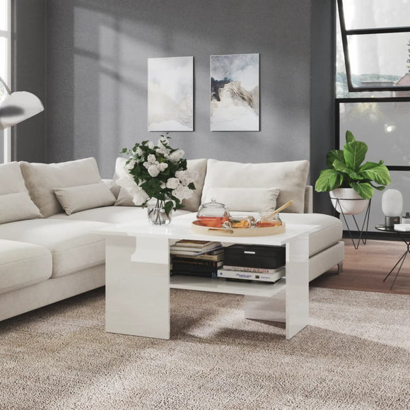 NNEVL Coffee Table High Gloss White 90x60x46.5 cm Chipboard