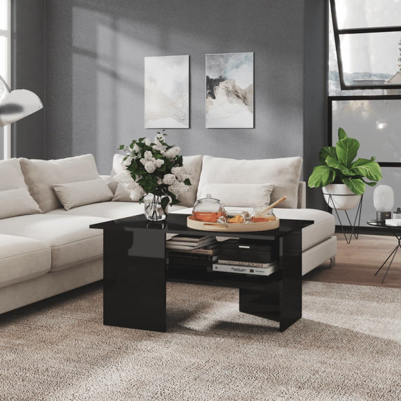 NNEVL Coffee Table High Gloss Black 90x60x46.5 cm Chipboard