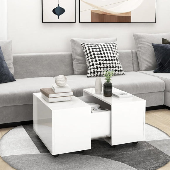 NNEVL Coffee Table High Gloss White 60x60x38 cm Chipboard