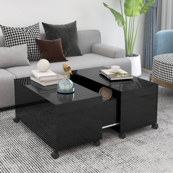 NNEVL Coffee Table High Gloss Black 75x75x38 cm Chipboard