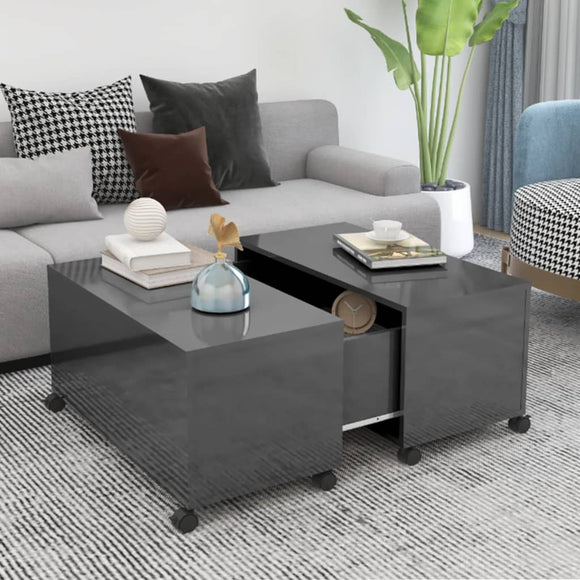 NNEVL Coffee Table High Gloss Grey 75x75x38 cm Chipboard