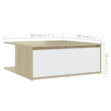 NNEVL Coffee Table White and Sonoma Oak 80x80x31 cm Chipboard