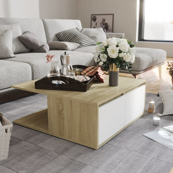 NNEVL Coffee Table White and Sonoma Oak 80x80x31 cm Chipboard