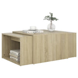 NNEVL 3 Piece Nesting Coffee Table Set Sonoma Oak 60x60x38 cm
