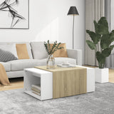 NNEVL 3 Piece Nesting Coffee Table Set White & Sonoma Oak 60x60x38 cm