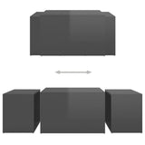 NNEVL 3 Piece Nesting Coffee Table Set High Gloss Grey 60x60x38 cm