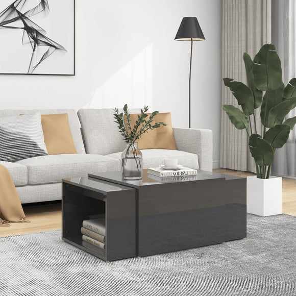 NNEVL 3 Piece Nesting Coffee Table Set High Gloss Grey 60x60x38 cm