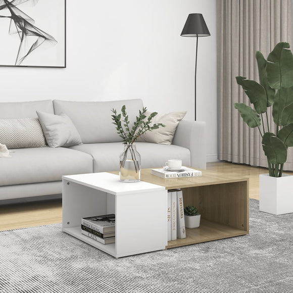 NNEVL Coffee Table White and Sonoma Oak 90x67x33 cm Chipboard