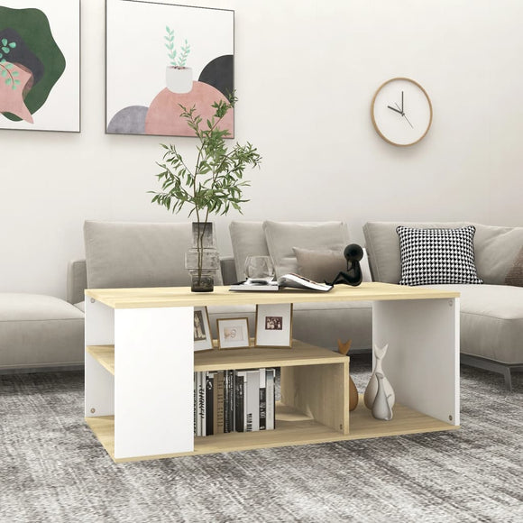 NNEVL Coffee Table White and Sonoma Oak 100x50x40 cm Chipboard