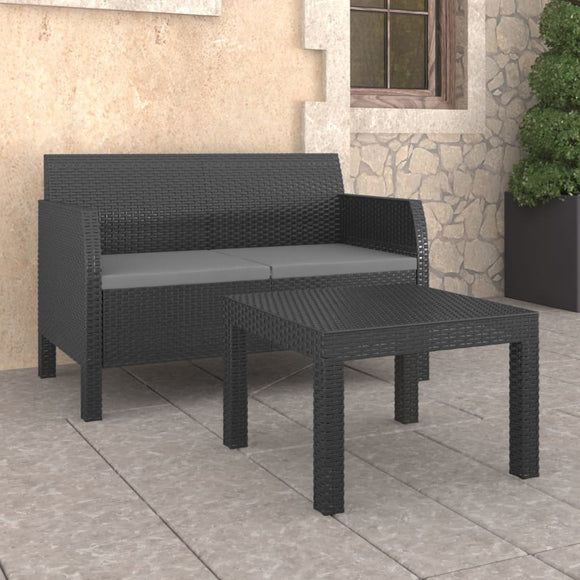 NNEVL 2 Piece Garden Lounge Set with Cushions PP Rattan Anthracite