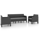 NNEVL 3 Piece Garden Lounge Set with Cushions PP Rattan Anthracite