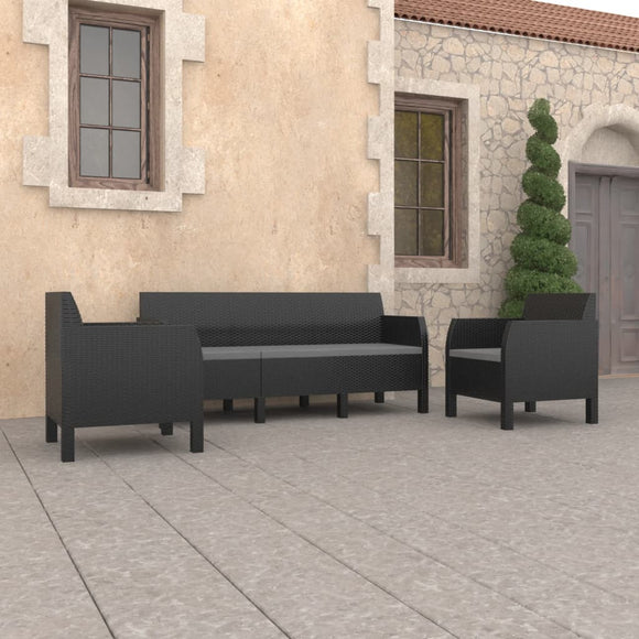 NNEVL 3 Piece Garden Lounge Set with Cushions PP Rattan Anthracite