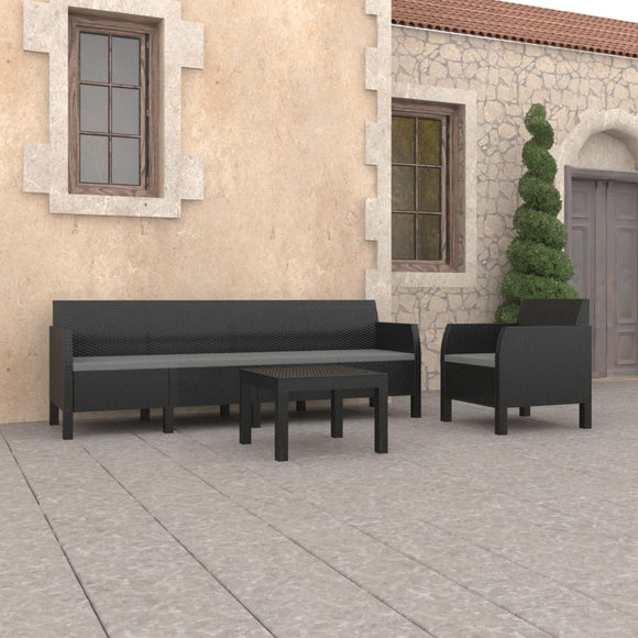 NNEVL 3 Piece Garden Lounge Set with Cushions PP Rattan Anthracite