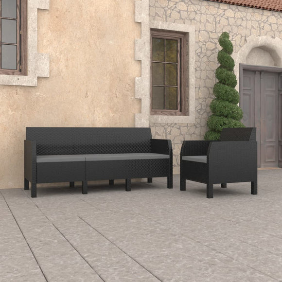 NNEVL 2 Piece Garden Lounge Set with Cushions PP Rattan Anthracite