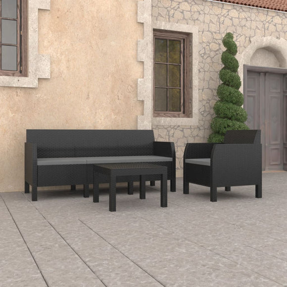 NNEVL 3 Piece Garden Lounge Set with Cushions PP Rattan Anthracite