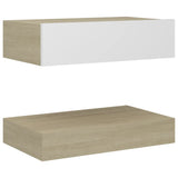 NNEVL Bedside Cabinets 2 pcs White and Sonoma Oak 60x35 cm Chipboard