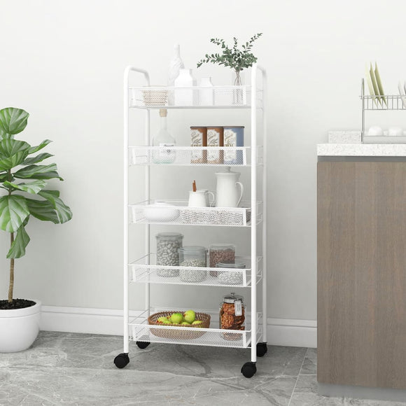 NNEVL 5-Tier Kitchen Trolley White 46x26x105 cm Iron