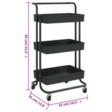 NNEVL 3-Tier Kitchen Trolley Black 42x25x83.5 cm Iron and ABS