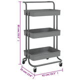 NNEVL 3-Tier Kitchen Trolley Grey 42x35x85 cm Iron and ABS