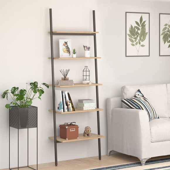 NNEVL 5-Tier Leaning Shelf Light Brown and Black 64x34x185.5 cm