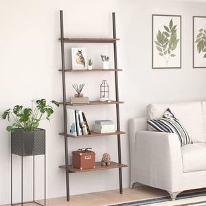 NNEVL 5-Tier Leaning Shelf Dark Brown and Black 64x34x185.5 cm