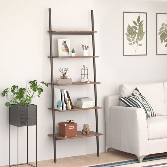NNEVL 5-Tier Leaning Shelf Dark Brown and Black 64x34x185.5 cm