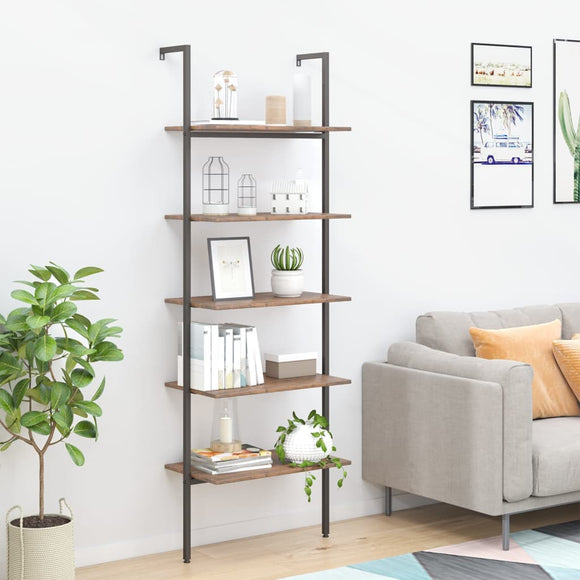 NNEVL 5-Tier Leaning Shelf Dark Brown and Black 64x35x185 cm