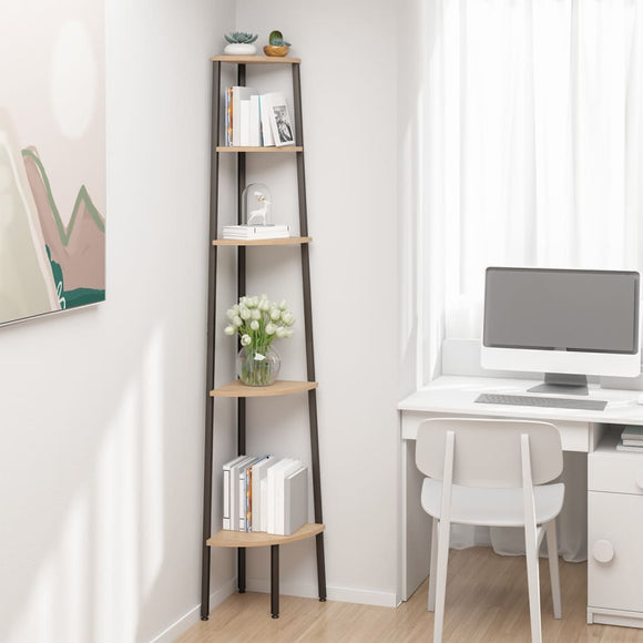 NNEVL 5-Tier Corner Shelf Light Brown and Black 45.5x31.5x180 cm