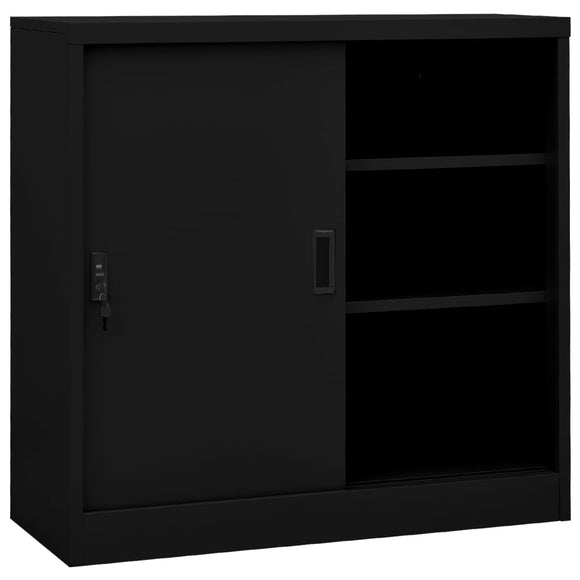 NNEVL Office Cabinet with Sliding Door Black 90x40x90 cm Steel